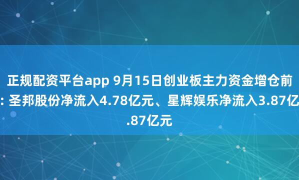 正规配资平台app 9月15日创业板主力资金增仓前十: 圣邦股份净流入4.78亿元、星辉娱乐净流入3.87亿元